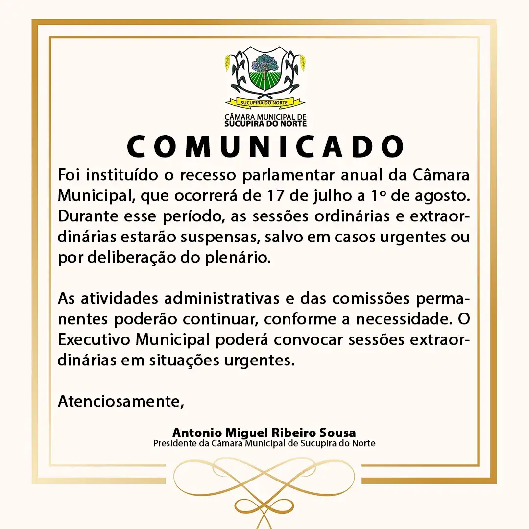 Decreto Legislativo 02 de 2025 - dispõe sobre o recesso do mês de julho